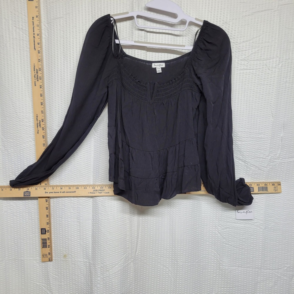 Lovefire Black Long Sleeve Smocked Tiered Peasant‎ Blouse Top XS New